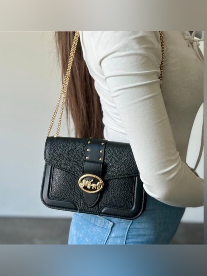 Coach Georgie Crossbody/Xbody Black Pebble/Leather Bag Purse With Rivets